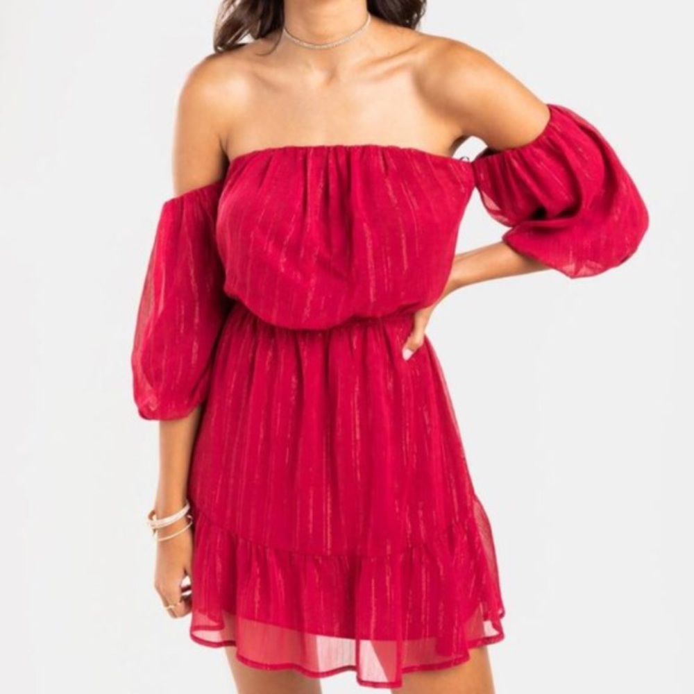 New Francesca’s Jillie Off The Shoulder Red Mini Dress